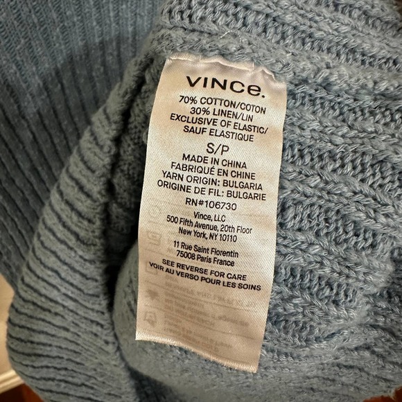 Vince Women's Blue Textured Rib Linen Cotton Pullover Crewneck Sweater - Picture 7 of 9